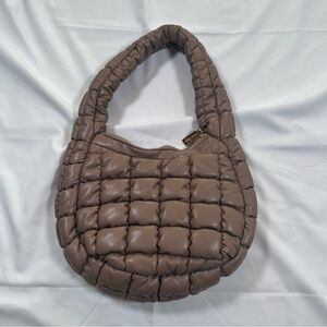Expressions Nyc Quilted Brown Crescent Shoulder Bag Faux leather‎